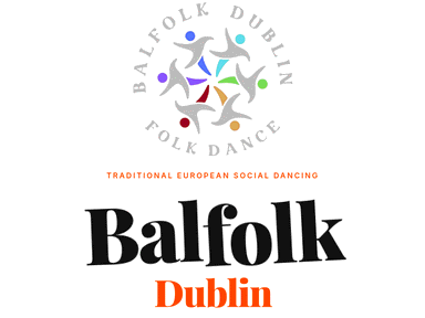 Balfolk Dublin: the circle of dancers logo above the Balfolk Dublin title