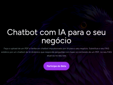 RavenChat: the headline 'Chatbot com IA para o seu negócio' over a raven, redrawn from a 2024 archive capture