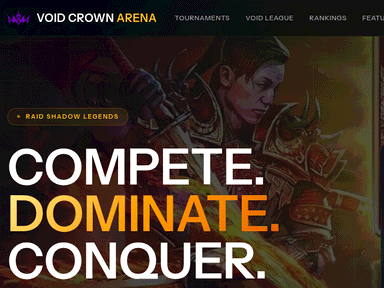 Void Crown Arena: the logo and the headline 'Compete. Dominate. Conquer.'